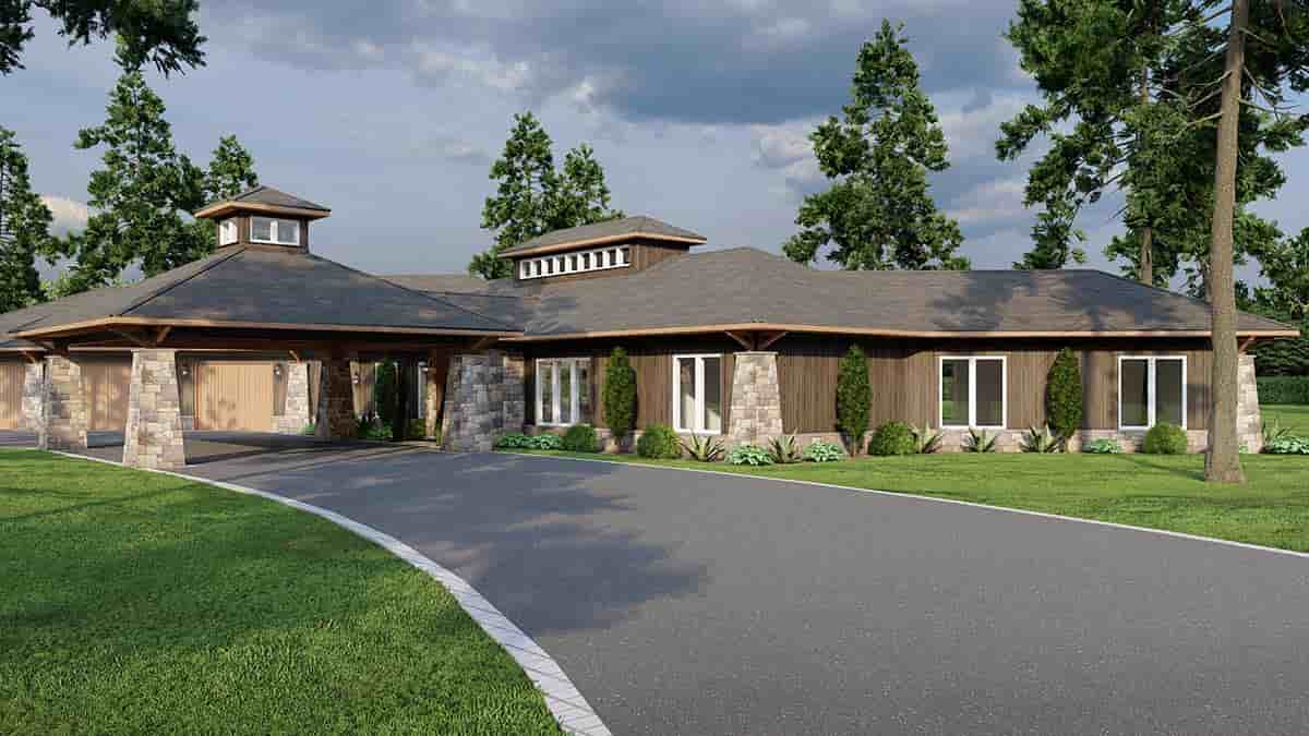 Contemporary, Prairie, Tuscan House Plan 82736 with 4 Beds, 3 Baths, 3 Car Garage Picture 1