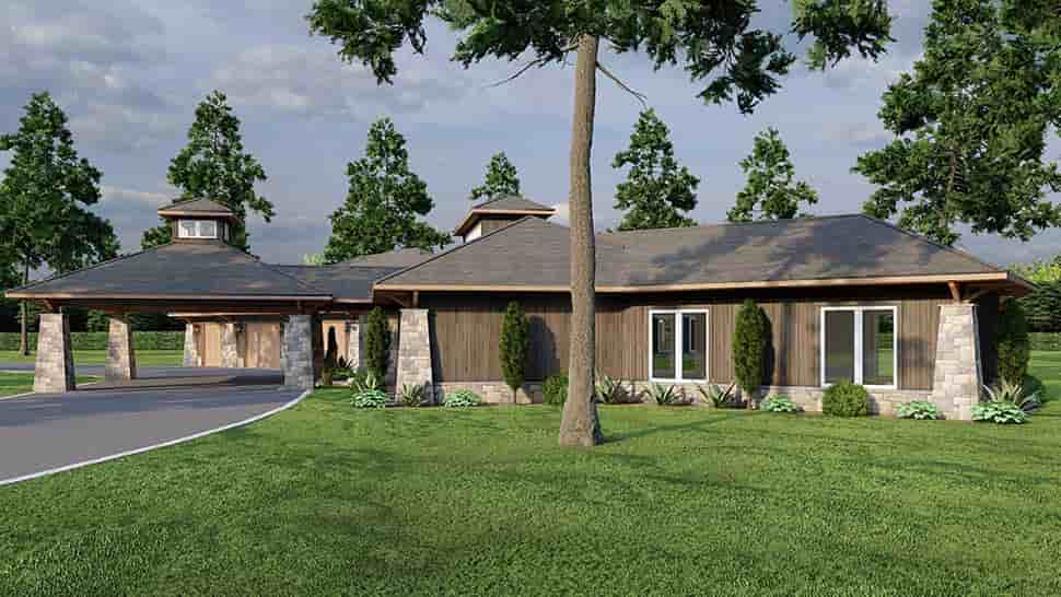 Contemporary, Prairie, Tuscan House Plan 82736 with 4 Beds, 3 Baths, 3 Car Garage Picture 3