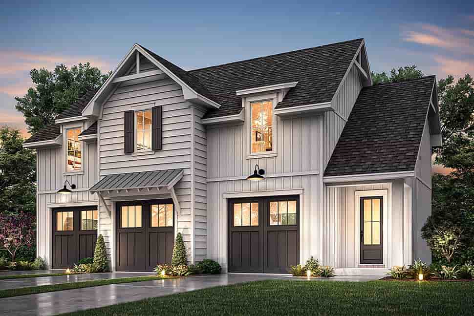Craftsman, Farmhouse, Southern, Traditional Garage-Living Plan 82905 with 2 Beds, 1 Baths, 3 Car Garage Picture 4