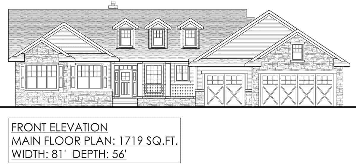 Craftsman, European, Traditional House Plan 83313 with 5 Beds, 3 Baths, 3 Car Garage Picture 1