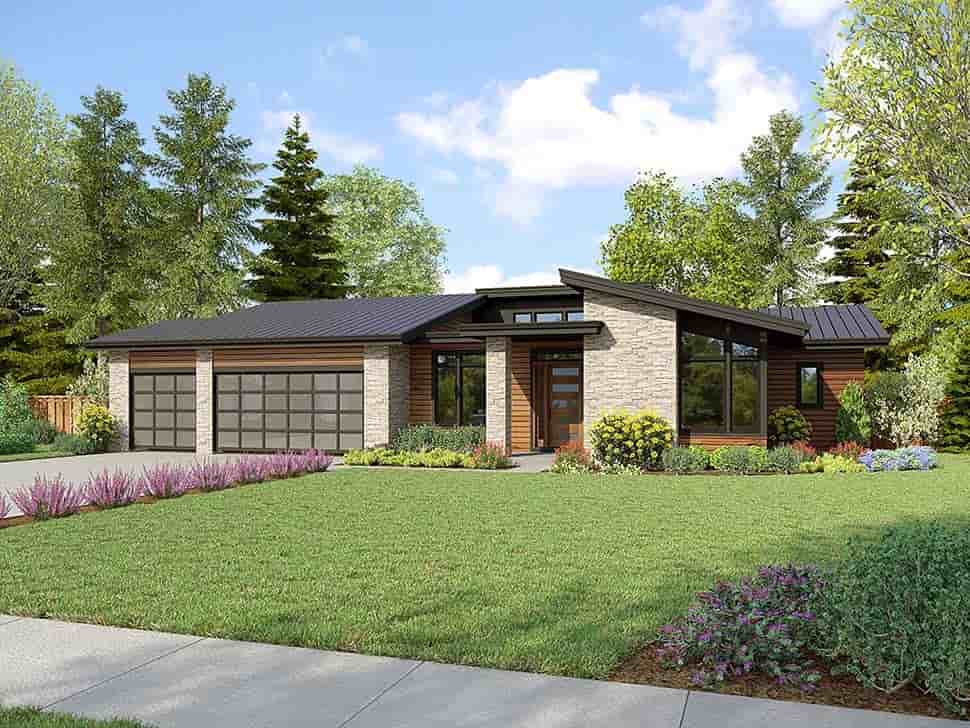 Contemporary, Ranch House Plan 83507 with 3 Beds, 3 Baths, 3 Car Garage Picture 1