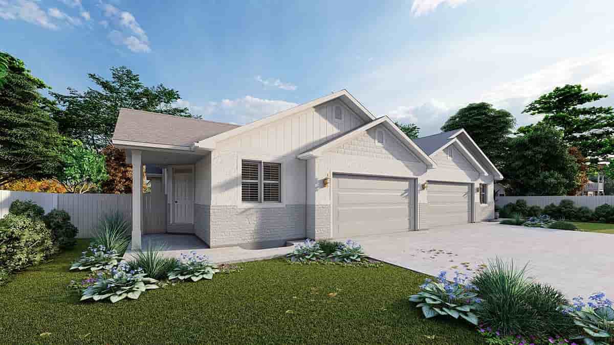 Ranch, Southern, Traditional Multi-Family Plan 83624 with 4 Beds, 4 Baths, 4 Car Garage Picture 2