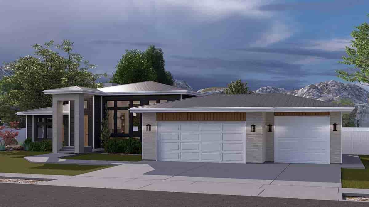 Contemporary, Modern, Prairie, Ranch House Plan 83669 with 3 Beds, 3 Baths, 3 Car Garage Picture 1