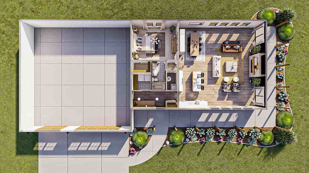 House Plan 84905 - Barndominium Style with 1552 Sq Ft, 1 Bed
