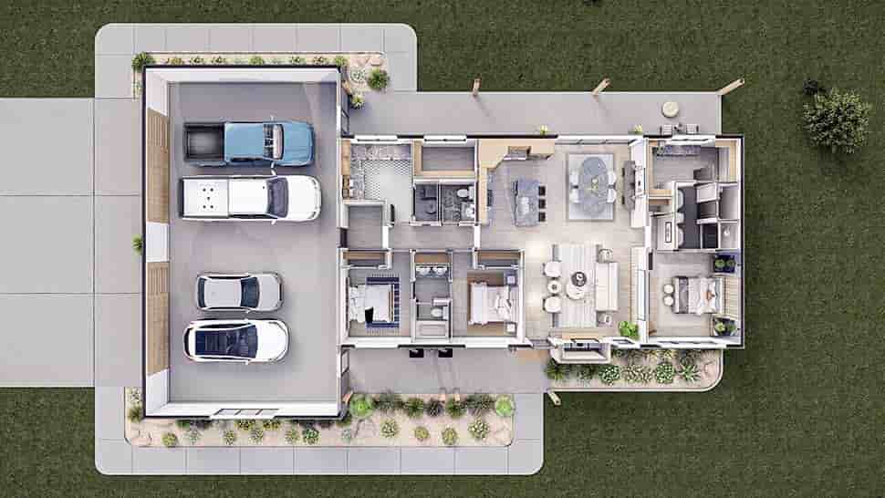 Barndominium, Modern House Plan 84934 with 3 Beds, 3 Baths, 4 Car Garage Picture 6