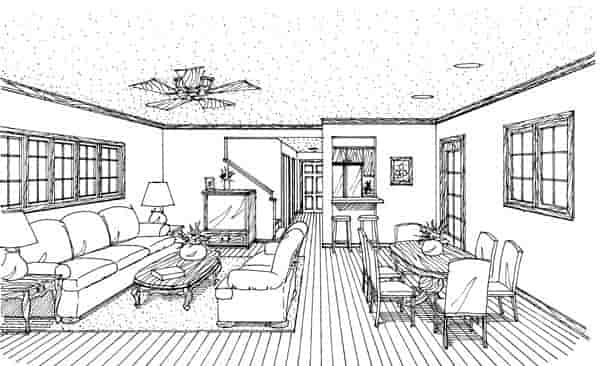 Bungalow, Country, Craftsman, Narrow Lot House Plan 90315 with 2 Beds, 2 Baths, 2 Car Garage Picture 3