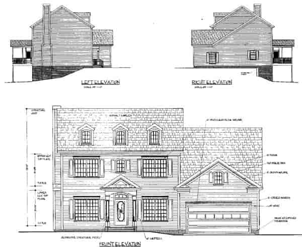 Colonial House Plan 92374 with 4 Beds, 3 Baths, 2 Car Garage Picture 1