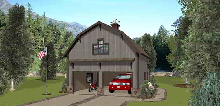 2 Car Garage Apartment Plan 98403 with 1 Beds, 1 Baths Picture 1