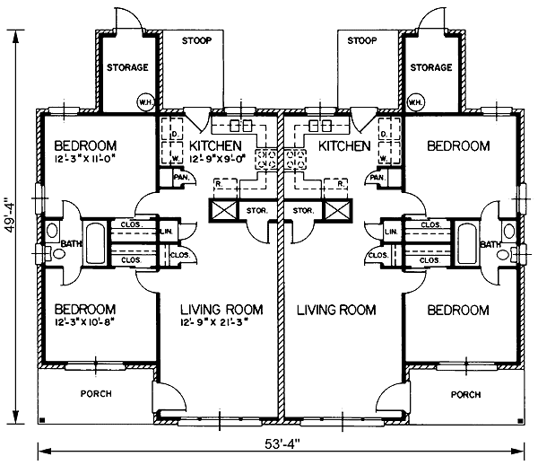 Multi-Family Plan 45204 - One-Story Style with 1692 Sq Ft, 4 Bed, 2 Bath