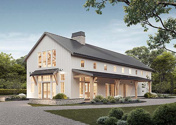 Barndominium, Country, Craftsman, Farmhouse House Plan 100100 with 3 Beds, 3 Baths, 2 Car Garage Elevation