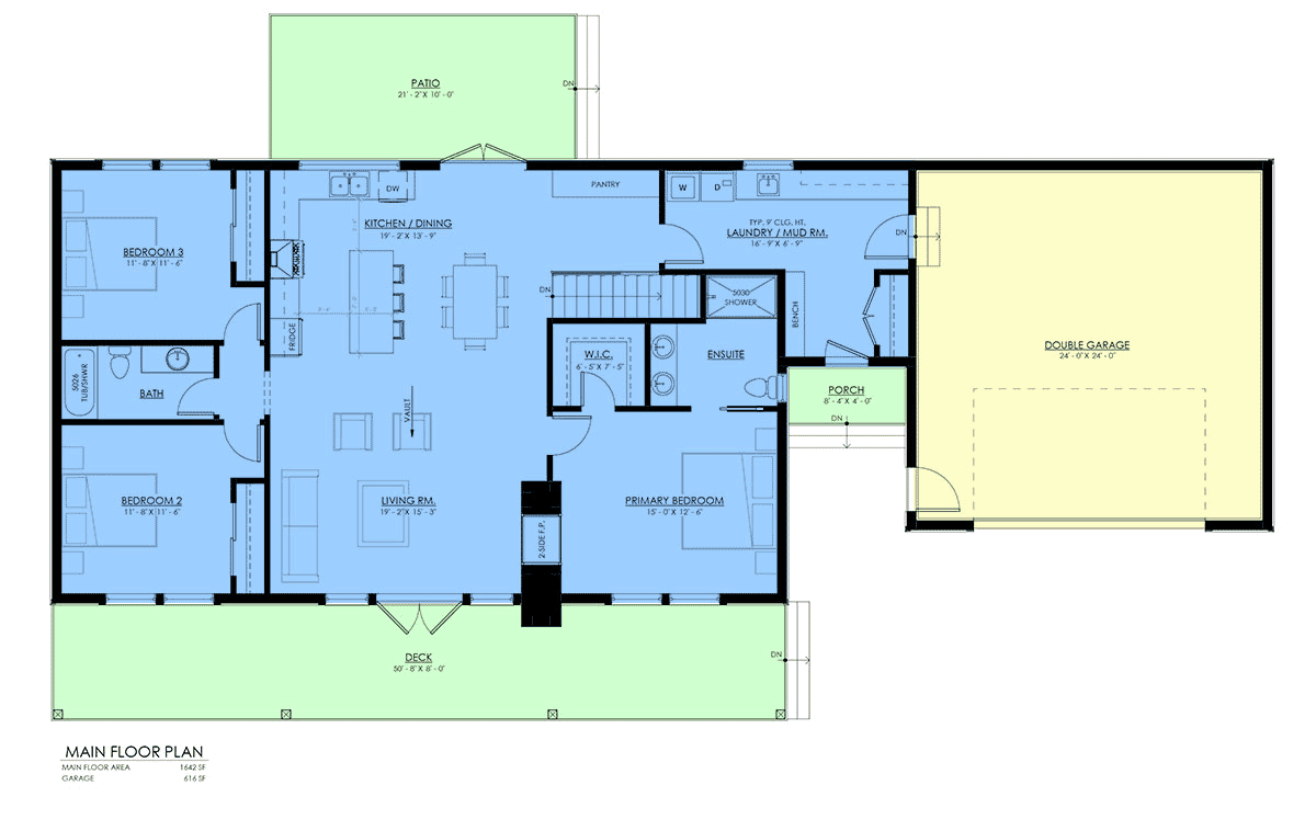 House Plan 100103 - Farmhouse Style with 1642 Sq Ft, 3 Bed, 2 Bat