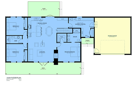 Country, Modern, Ranch House Plan 100103 with 3 Beds, 2 Baths, 2 Car Garage First Level Plan