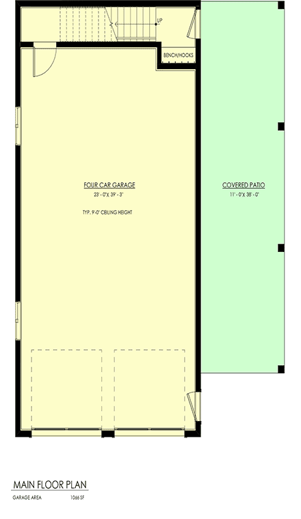 Country, Farmhouse Garage-Living Plan 100104 with 2 Beds, 1 Baths, 4 Car Garage First Level Plan