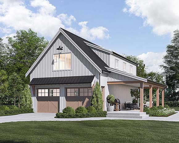 Country, Farmhouse Garage-Living Plan 100104 with 2 Beds, 1 Baths, 4 Car Garage Elevation