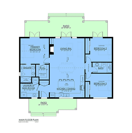 Country, Farmhouse House Plan 100111 with 3 Beds, 2 Baths First Level Plan
