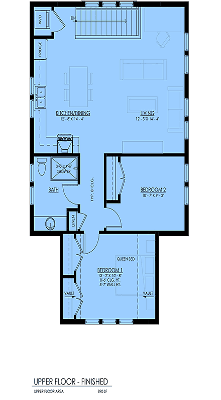 Country, Farmhouse Garage-Living Plan 100114 with 2 Beds, 1 Baths, 2 Car Garage Second Level Plan