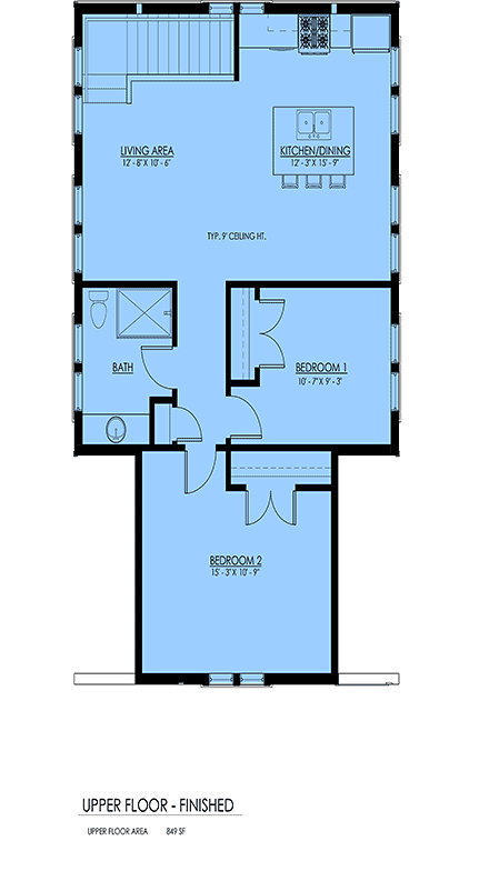 Craftsman, Farmhouse Garage-Living Plan 100116 with 2 Beds, 1 Baths, 2 Car Garage Second Level Plan