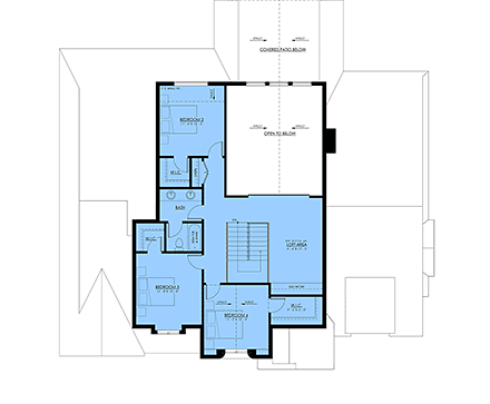 Contemporary, European, Farmhouse, Traditional House Plan 100124 with 4 Beds, 3 Baths, 2 Car Garage Second Level Plan