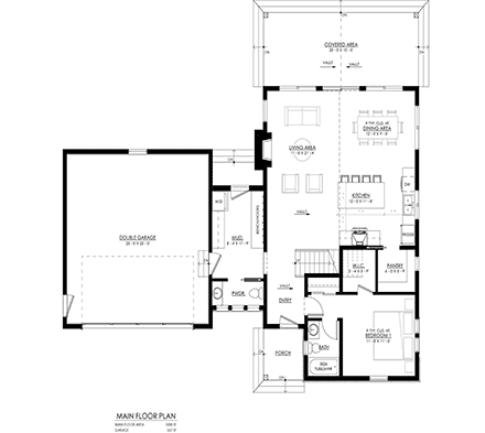 Cottage, Country, Farmhouse House Plan 100129 with 2 Beds, 3 Baths, 2 Car Garage First Level Plan