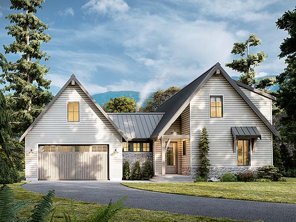 Cottage, Country, Farmhouse House Plan 100129 with 2 Beds, 3 Baths, 2 Car Garage Elevation