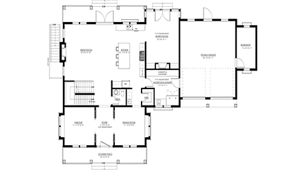 Farmhouse, New American, Traditional House Plan 100142 with 4 Beds, 3 Baths, 2 Car Garage First Level Plan