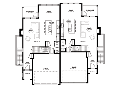 Country, Farmhouse, New American Multi-Family Plan 100158 with 8 Beds, 6 Baths, 4 Car Garage First Level Plan