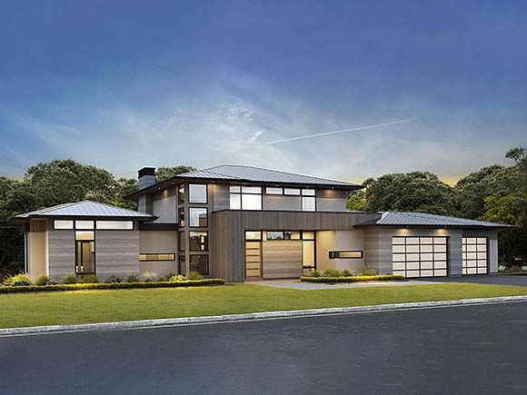 Contemporary, Modern, Prairie House Plan 100180 with 5 Beds, 5 Baths, 3 Car Garage Elevation
