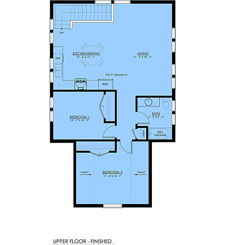 European, Farmhouse, French Country Garage-Living Plan 100192 with 2 Beds, 1 Baths, 2 Car Garage Second Level Plan