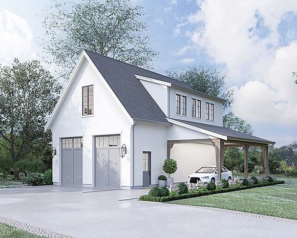 European, Farmhouse, French Country Garage-Living Plan 100192 with 2 Beds, 1 Baths, 2 Car Garage Elevation