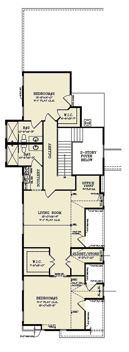 Contemporary, Craftsman, Farmhouse House Plan 100206 with 3 Beds, 4 Baths, 3 Car Garage Second Level Plan