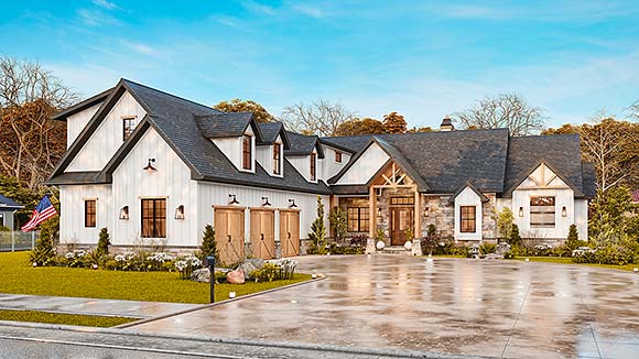 Contemporary, Craftsman, Farmhouse House Plan 100206 with 3 Beds, 4 Baths, 3 Car Garage Elevation