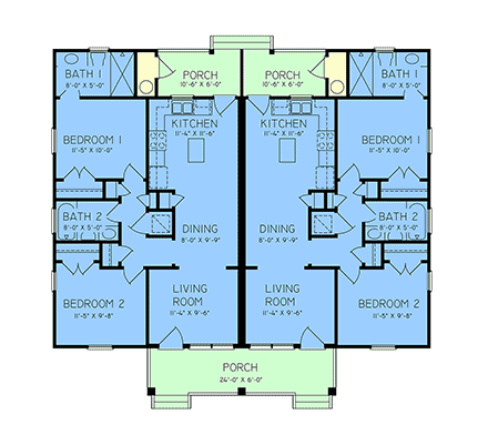 Craftsman, Ranch Multi-Family Plan 100208 with 4 Beds, 4 Baths First Level Plan