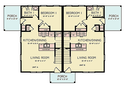 Country, Traditional Multi-Family Plan 100211 with 6 Beds, 6 Baths First Level Plan