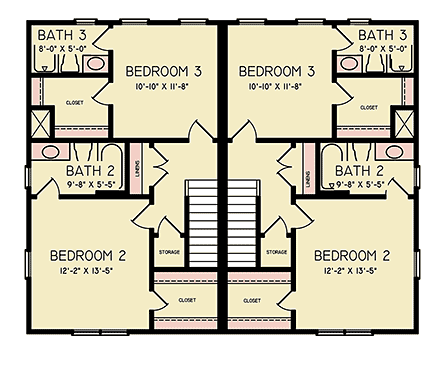 Country, Traditional Multi-Family Plan 100211 with 6 Beds, 6 Baths Second Level Plan
