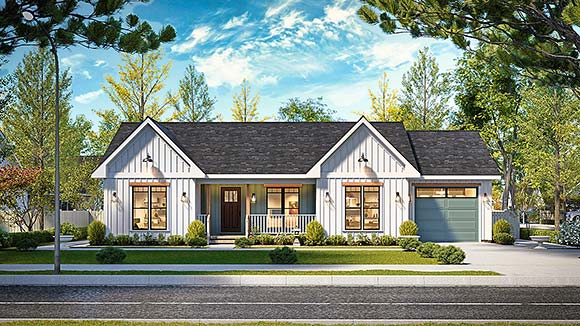 Bungalow, Country, Ranch, Traditional House Plan 100217 with 3 Beds, 2 Baths, 1 Car Garage Elevation
