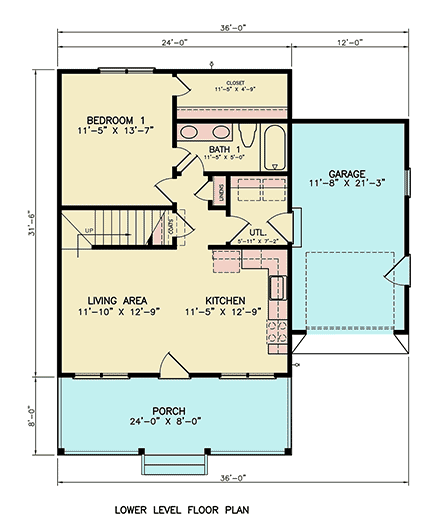 Bungalow, Craftsman House Plan 100218 with 3 Beds, 2 Baths, 1 Car Garage First Level Plan
