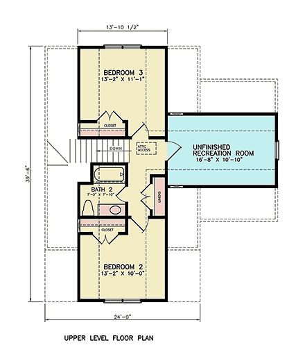 Bungalow, Craftsman, Traditional House Plan 100219 with 3 Beds, 2 Baths, 1 Car Garage Second Level Plan