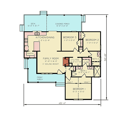 Country, Farmhouse, Traditional House Plan 100221 with 3 Beds, 2 Baths First Level Plan