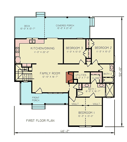 Country, Farmhouse, Traditional House Plan 100222 with 5 Beds, 3 Baths First Level Plan