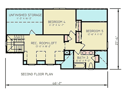 Country, Farmhouse, Traditional House Plan 100222 with 5 Beds, 3 Baths Second Level Plan