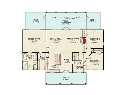 Cottage, Country, Ranch, Traditional House Plan 100225 with 3 Beds, 2 Baths First Level Plan