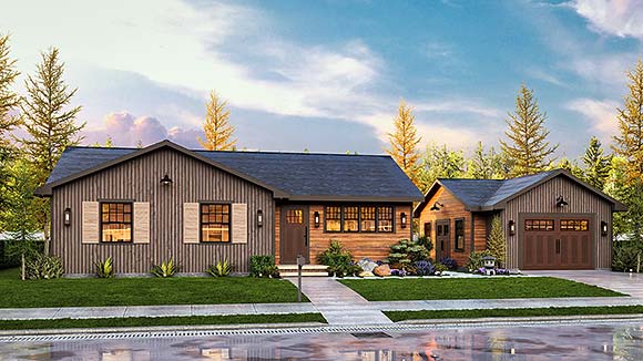 Cottage, Traditional House Plan 100227 with 2 Beds, 2 Baths, 1 Car Garage Elevation
