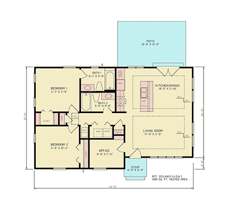 Cottage, Traditional House Plan 100228 with 2 Beds, 2 Baths First Level Plan