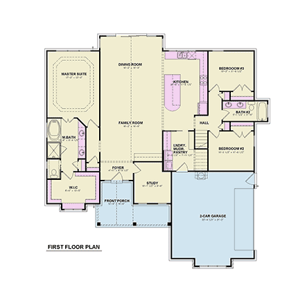 Contemporary, Country, Craftsman, Farmhouse House Plan 100230 with 3 Beds, 3 Baths, 2 Car Garage First Level Plan