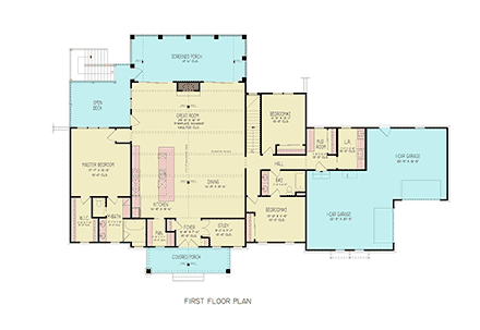 Contemporary, Farmhouse House Plan 100232 with 3 Beds, 2 Baths, 2 Car Garage First Level Plan