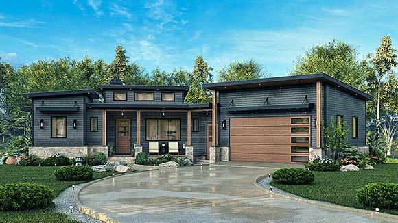 Contemporary House Plan 100233 with 3 Beds, 2 Baths, 2 Car Garage Elevation