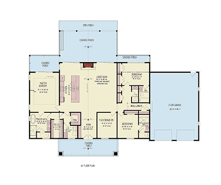 Contemporary, Craftsman, Farmhouse, New American House Plan 100235 with 3 Beds, 4 Baths, 2 Car Garage First Level Plan