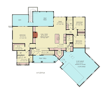 Contemporary, Craftsman House Plan 100236 with 3 Beds, 2 Baths, 2 Car Garage First Level Plan