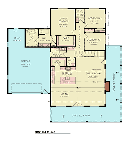 Barndominium, Contemporary, Country, Craftsman, Farmhouse House Plan 100237 with 3 Beds, 3 Baths, 2 Car Garage First Level Plan