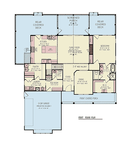Contemporary, Country, Farmhouse, New American House Plan 100238 with 3 Beds, 4 Baths, 2 Car Garage First Level Plan